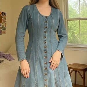 Vintage Pashu Midi Denim Dress SZ S Cottage Prairie Costal boho coquette Cowgirl